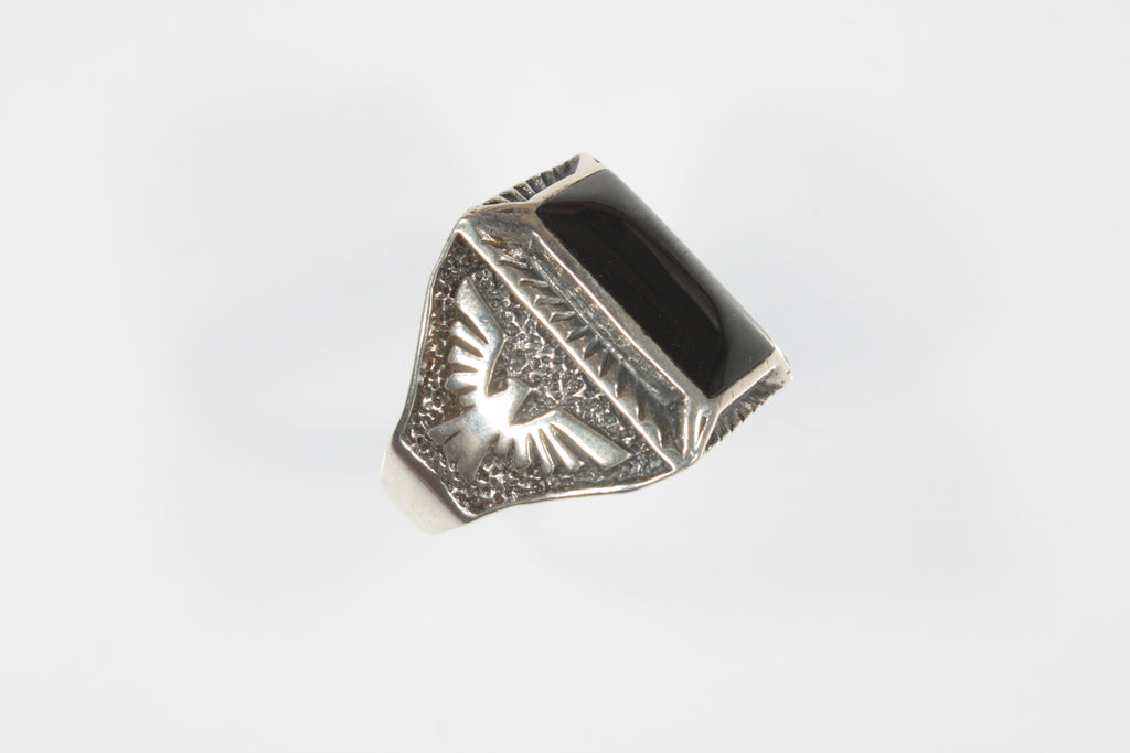Vintage Onyx Eagle Sterling Silver Ring SZ 11
