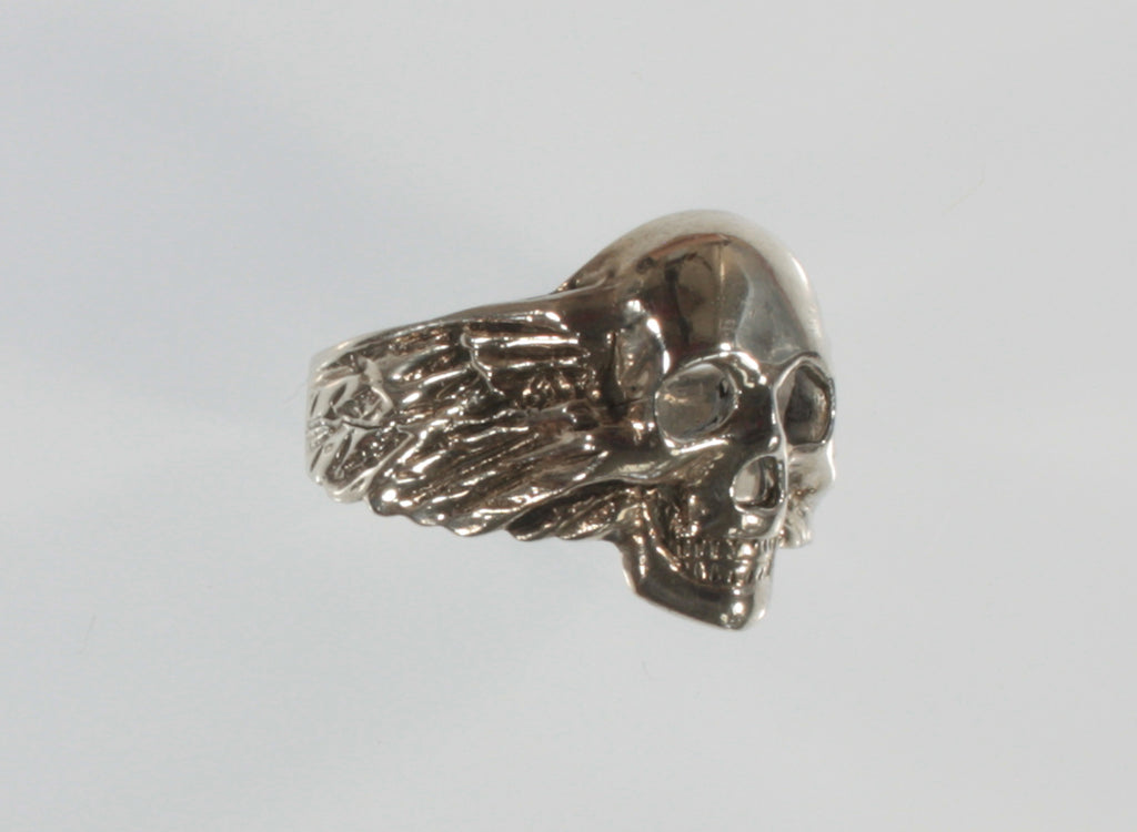 Men's Biker Skull and Wings Sterling Silver Ring Size 13.25