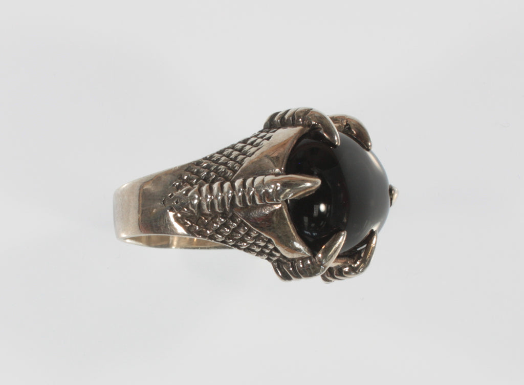 Vintage Onyx Eagle Claw Sterling Silver Ring SZ 13.50