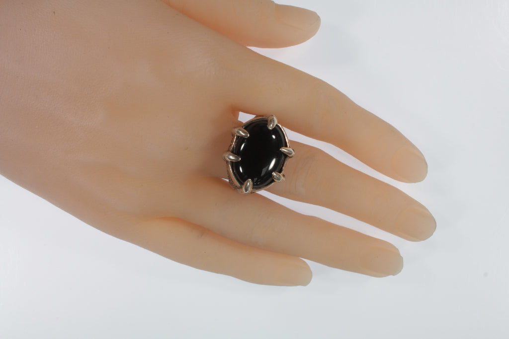 Vintage Onyx Eagle Claw Sterling Silver Ring SZ 13.50