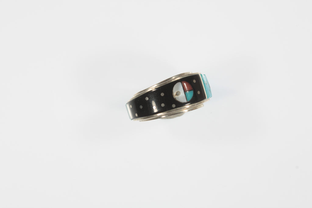 Exquisite Harold Smith Zuni Inlay Sterling Silver Band Ring SZ: 5.50