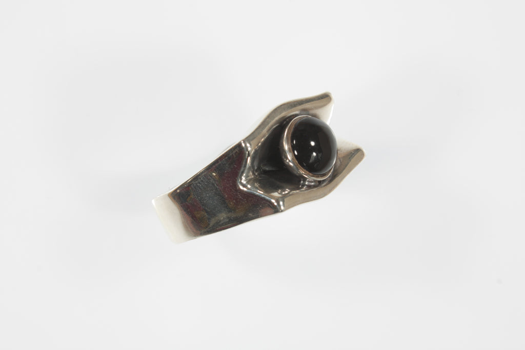 Men's Sterling Silver Bezel-led Onyx Ring Size 14