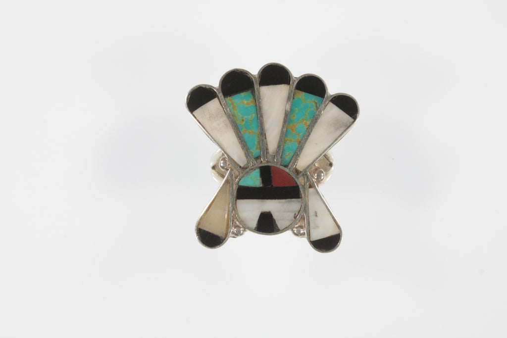 Zuni Sunface Inlay Sterling Silver Ring SZ: 7.50