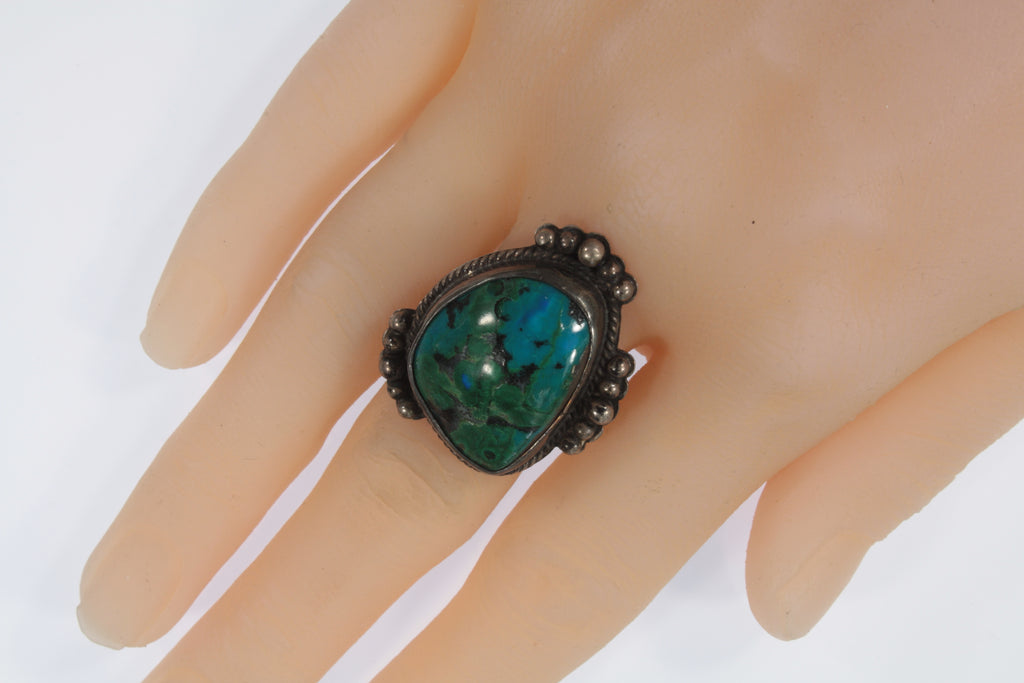 Navajo Sterling Silver & Green Blue Blend Turquoise Ring Sz: 7.25