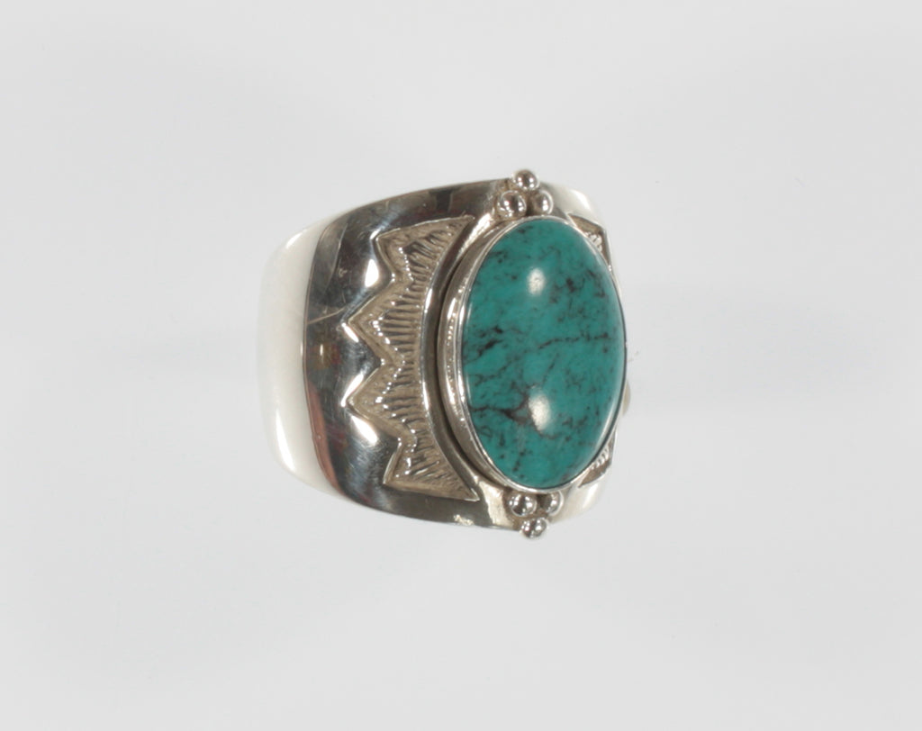 Navajo Sterling Silver & Turquoise Band Ring Size 6.25