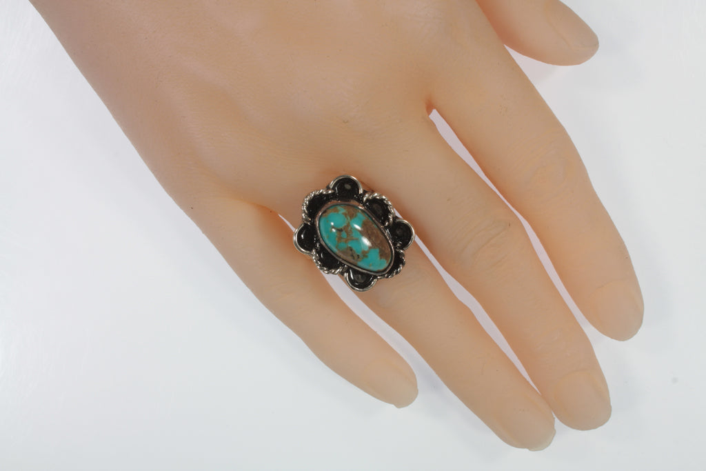 Vintage Navajo Sterling Silver Turquoise Ring Sz 9