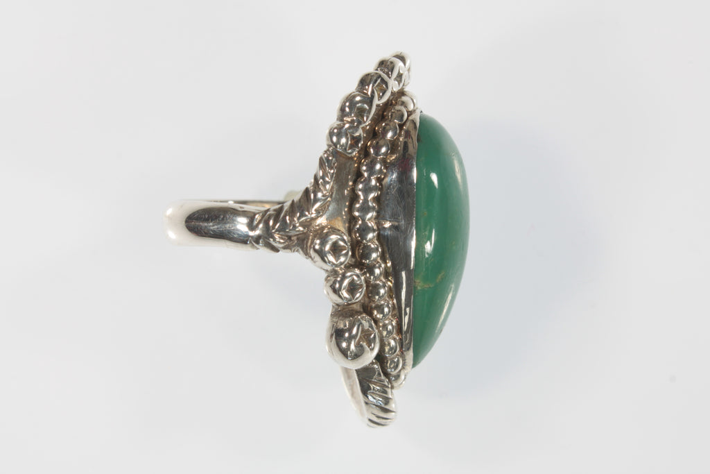 Beautiful Navajo Green Turquoise Sterling Ring Sz 6.75