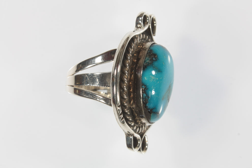 Vintage Navajo Turquoise Sterling Silver Ring Sz 6.75