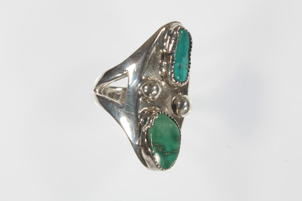 Navajo Turquoise Sterling Silver Ring with Two Tones of Color Size 6