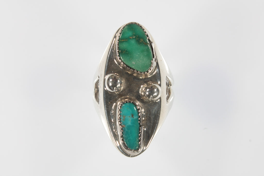 Navajo Turquoise Sterling Silver Ring with Two Tones of Color Size 6