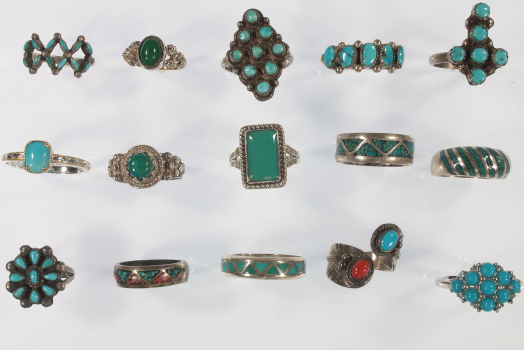 Navajo, Zuni & Other Sterling Silver Turquoise, Coral, Enamel Ring Collection!