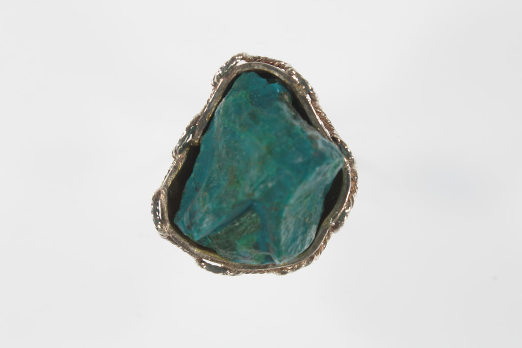 Vintage Elias Peru Un-cut Natural Turquoise Sterling Silver Ring (Size 4)