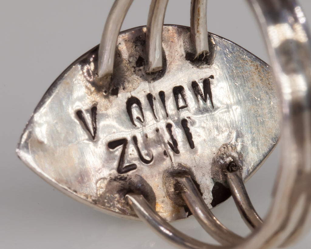 Zuni Sterling Silver Inlay Ring By Virginia Quam Sz 6.50