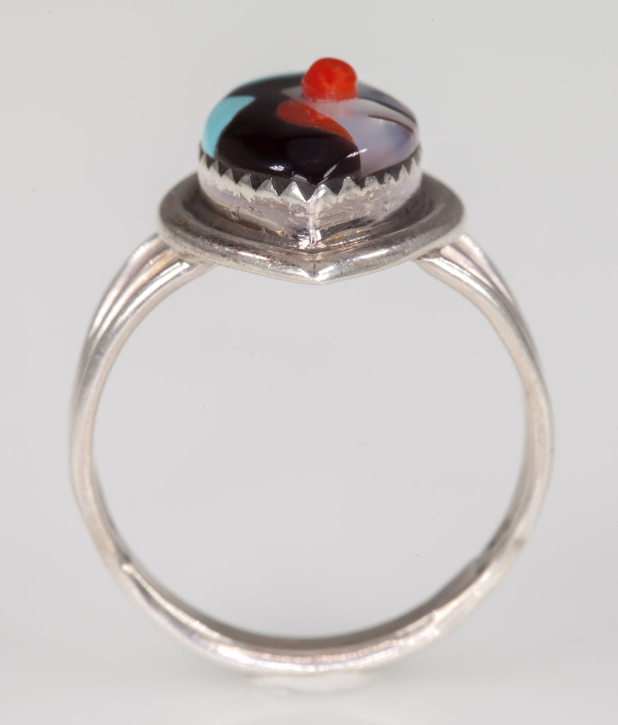 Zuni Sterling Silver Inlay Ring By Virginia Quam Sz 6.50