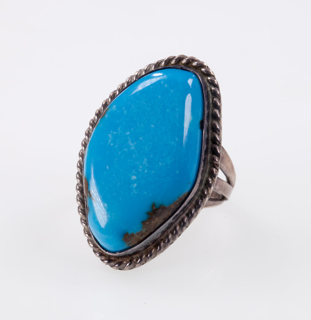 Navajo Turquoise Ring Set In Sterling Silver Size 5.50