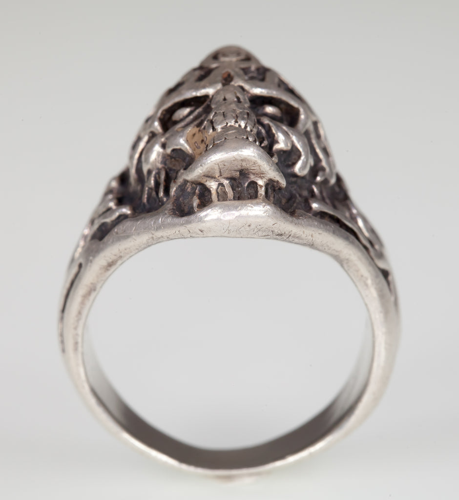 Men's Alien Demon Skull Sterling Silver Ring Size 9.50