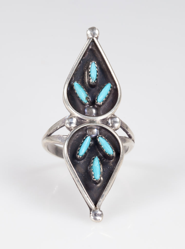 Zuni Turquoise Petit Point Sterling Silver Ring SZ: 6