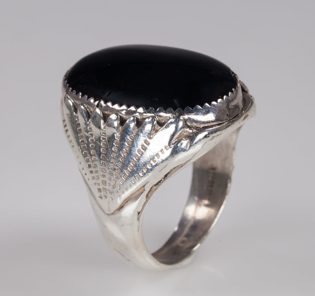 Navajo Onyx Sterling Silver Ring SZ 11.75
