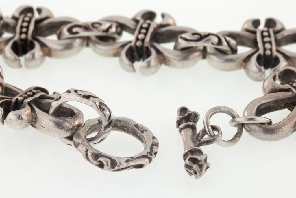Men's Gothic Style Sterling Silver Bracelet 9" Long, Biker/Rocker Jewelry