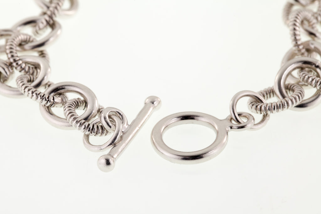 Sterling Silver Diamond Heart Charm Toggle Bracelet 6.75"