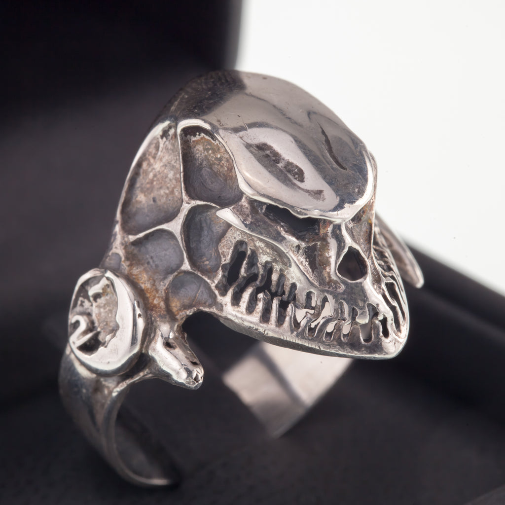 Men's Alien Head Sterling Silver Biker Ring Size 13.50