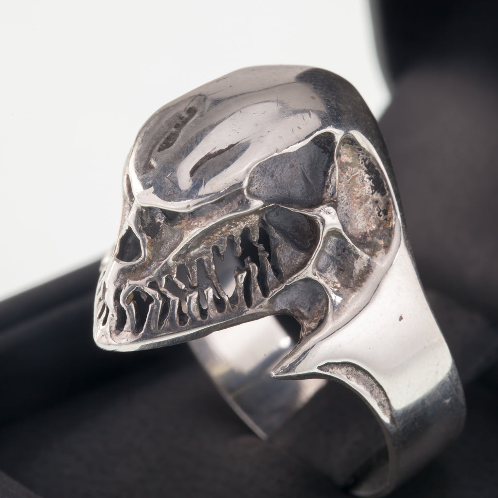 Men's Alien Head Sterling Silver Biker Ring Size 13.50