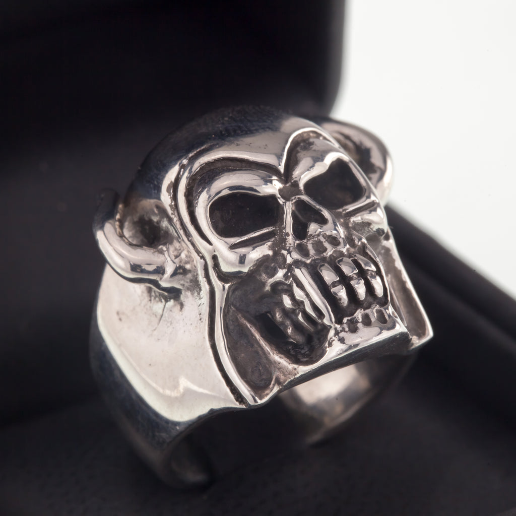 Men's Biker Skull w/Horns Sterling Silver Ring Size 9