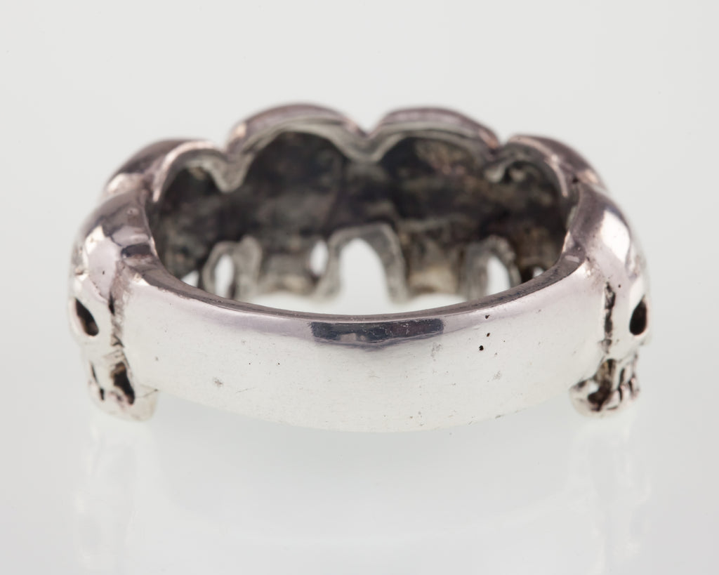 Men's Biker Skull Sterling Silver Band Ring Size 9.25