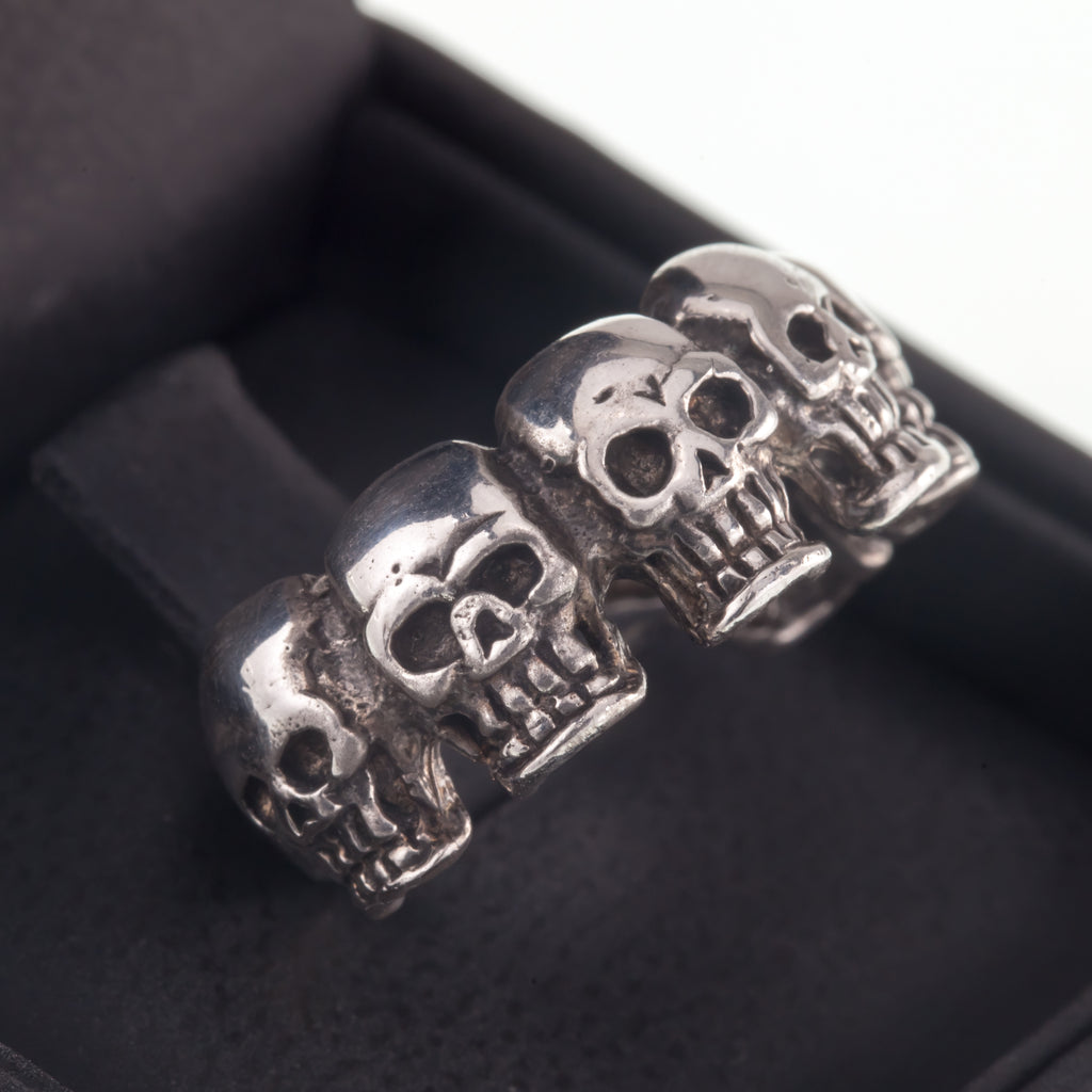 Men's Biker Skull Sterling Silver Band Ring Size 9.25