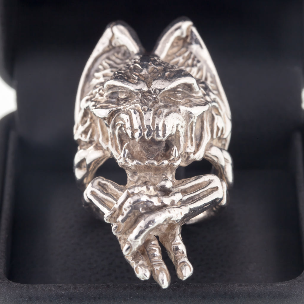 Large 3D Gargoyle Sterling Silver Ring Size: 9