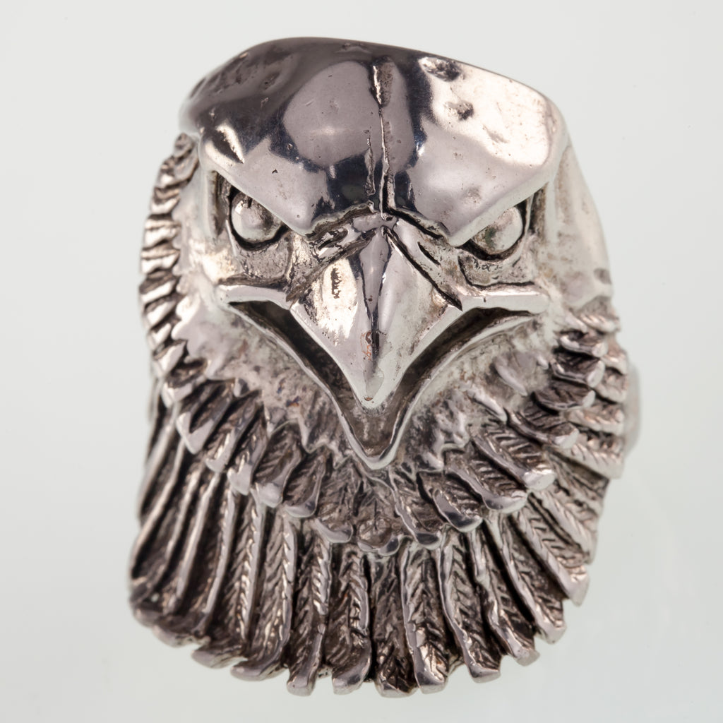 Men's Large Eagle Head Sterling Silver Biker Ring Size 11.50