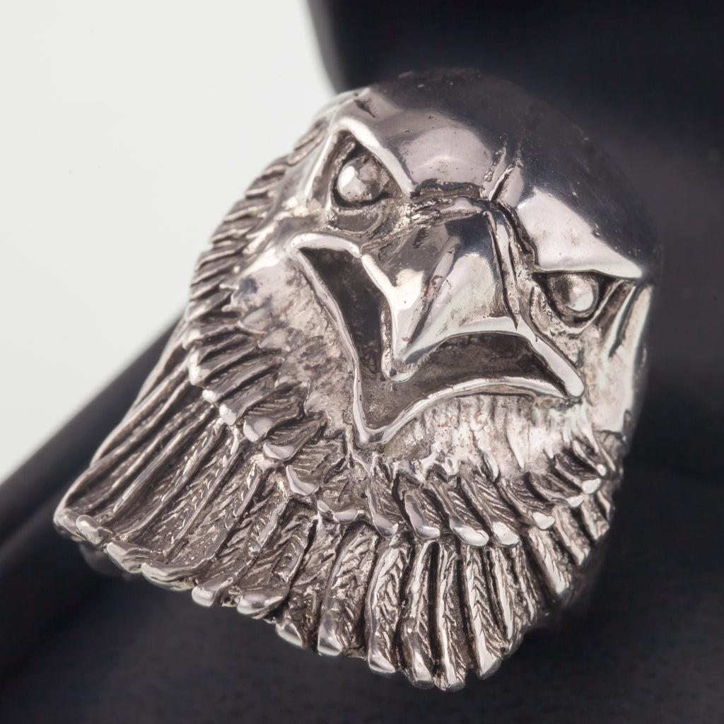 Men's Large Eagle Head Sterling Silver Biker Ring Size 11.50