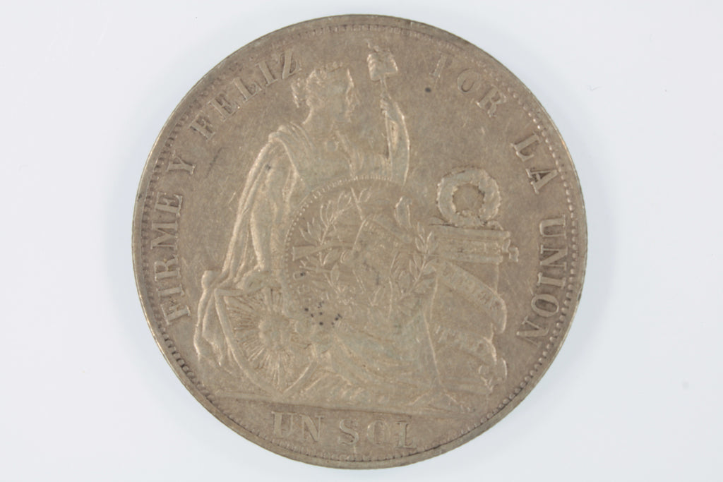1894 Guatemala Peso 1/2 Real Counterstamped Peru Sol In AU Condition KM 224