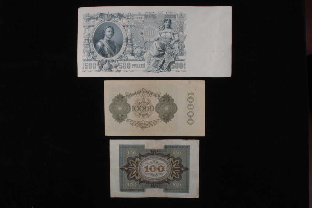 Russia & Germany Misc 3-Notes Currency Lot // Imperial Russia & Weimar Republic