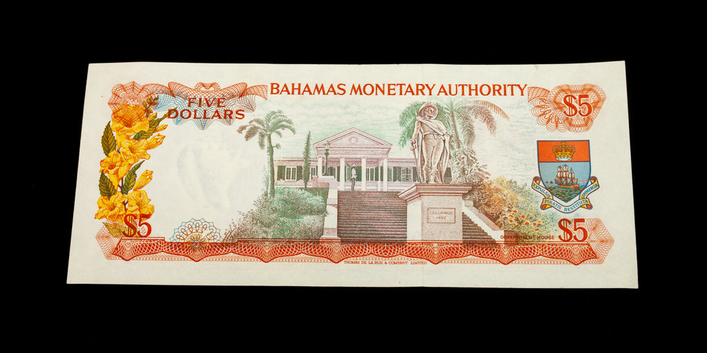 1974 Bahamas 2 X 1 Dollar & 5 Dollat Bank Notes Lot of 3 AU Conditions