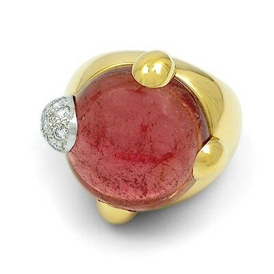 POMELLATO GRIFFE 18KT YELLOW GOLD PINK TOURMALINE AND DIAMOND RING