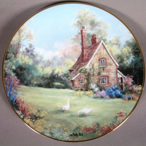 Marty Bells "The Gameskeeper Cottage" collectors plate Rimmed w/23kt yellow gold