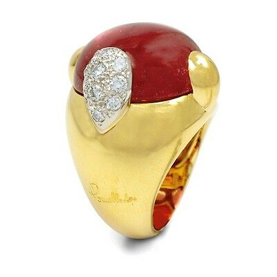 POMELLATO GRIFFE 18KT YELLOW GOLD PINK TOURMALINE AND DIAMOND RING
