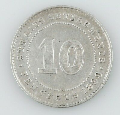 1899 Straits Settlements 10 Cents Silver Coin in Extra Fine Condition KM#11