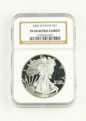 2004 W PROOF $1 AMERICAN EAGLE 1 Oz SILVER FLAWLESS NGC PF 69 ULTRA CAMEO COIN