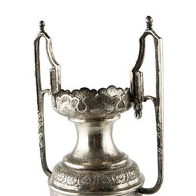 PAIR OF ANTIQUE VTG PERSIAN SILVER ENGRAVED VASES