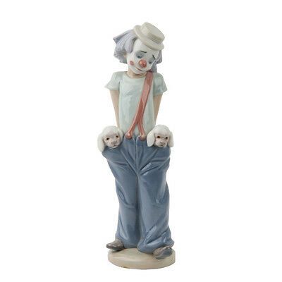 LLADRO "Little Pals" Glazed Porcelain Figurine #7600 Clown w/ Puppies in Pockets