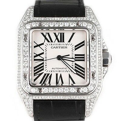 Cartier Men's Santos 100 XL Diamond Watch with Original Leather Band with Box