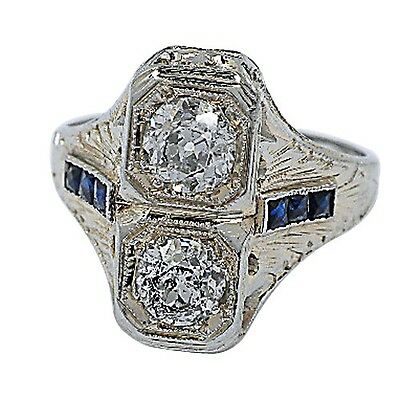 18k White Gold Diamond & Lab-Created Sapphire Ring Sz 5.5 TDW = 0.90 ct