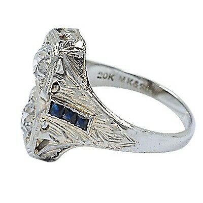18k White Gold Diamond & Lab-Created Sapphire Ring Sz 5.5 TDW = 0.90 ct