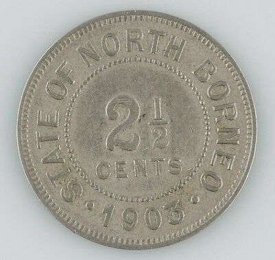 1903 H BRITISH NORTH BORNED 2 1/2 CENT BRITAIN EXTRA FINE COIN