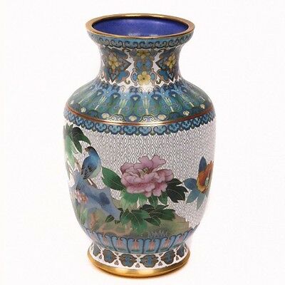 CLOISONNE CHINESE VASE FLORAL PATTERN, GOLD TRIM, GOOD CONDITION