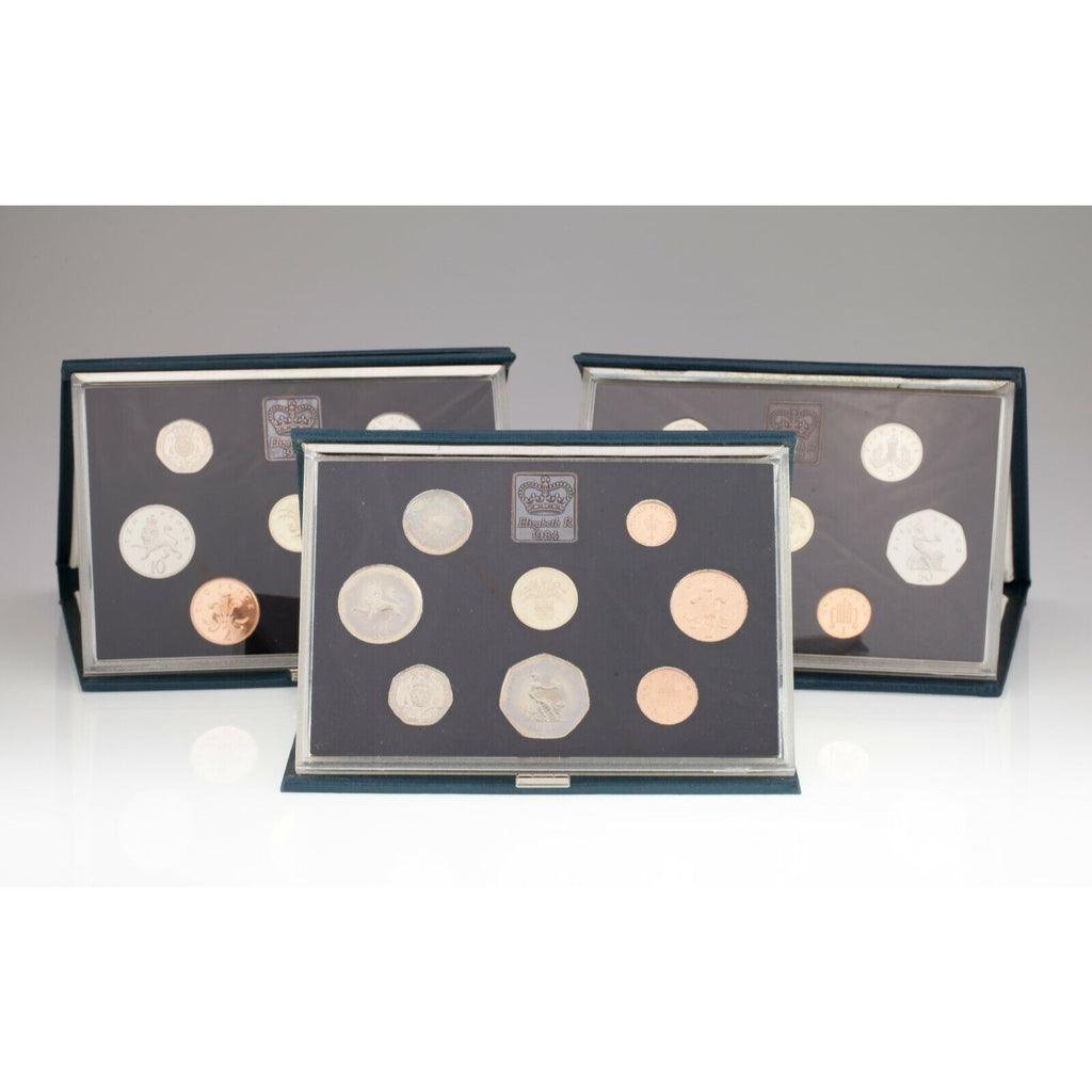 1984, 1985 & 1987 United Kingdom Proof Set Collection w/ 2 Original COA's