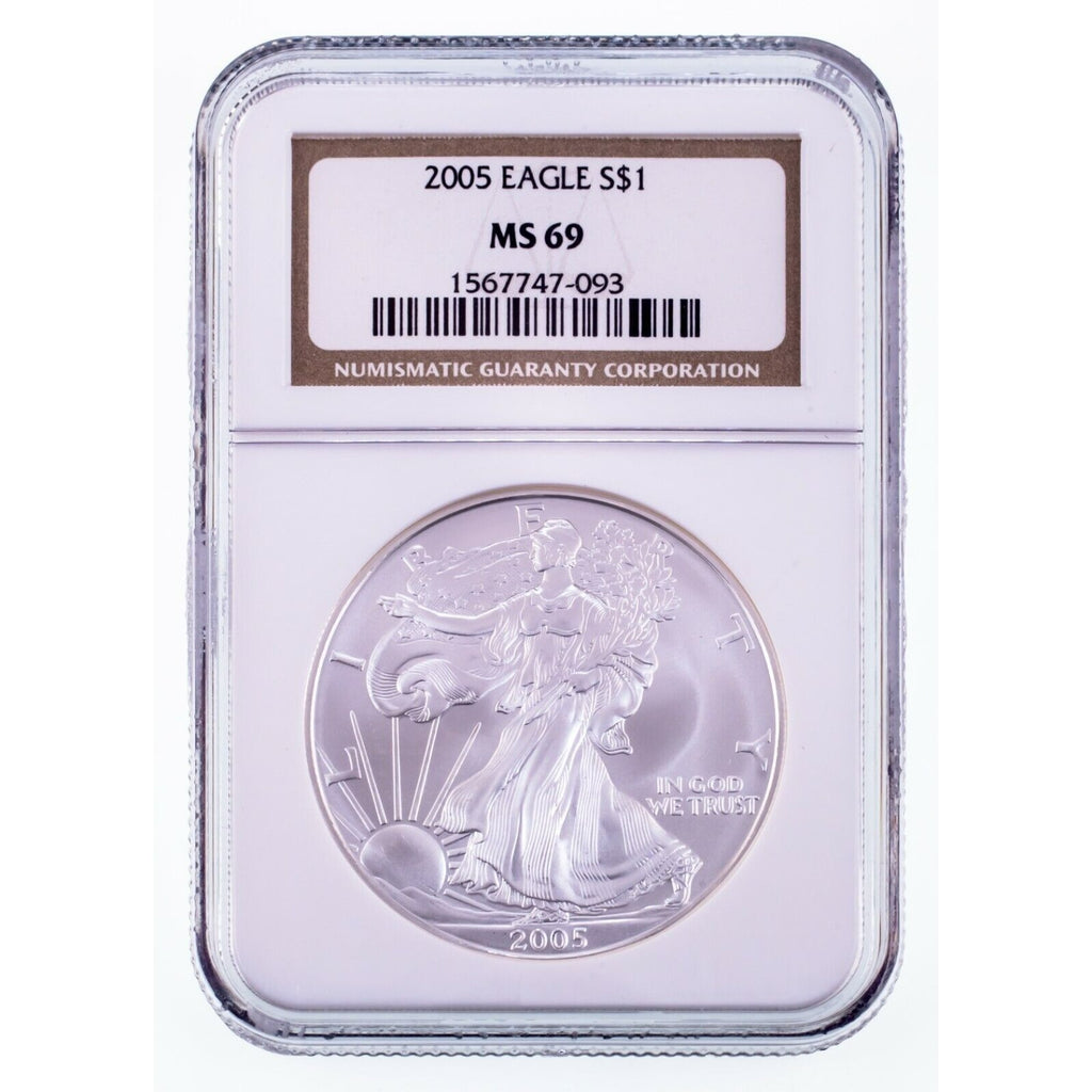 2005 $1 Silver American Eagle Graded by NGC as MS-69