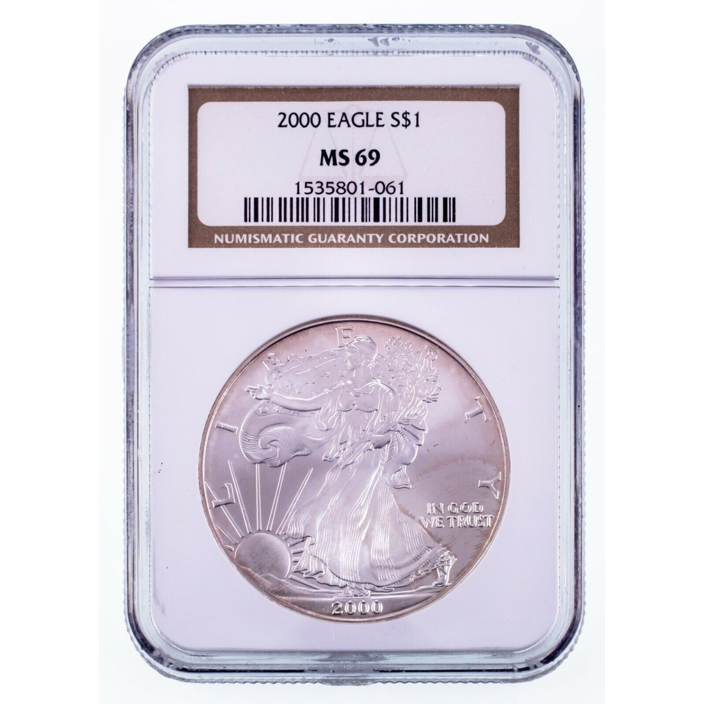 2000 $1 Silver American Eagle Graded by NGC as MS-69